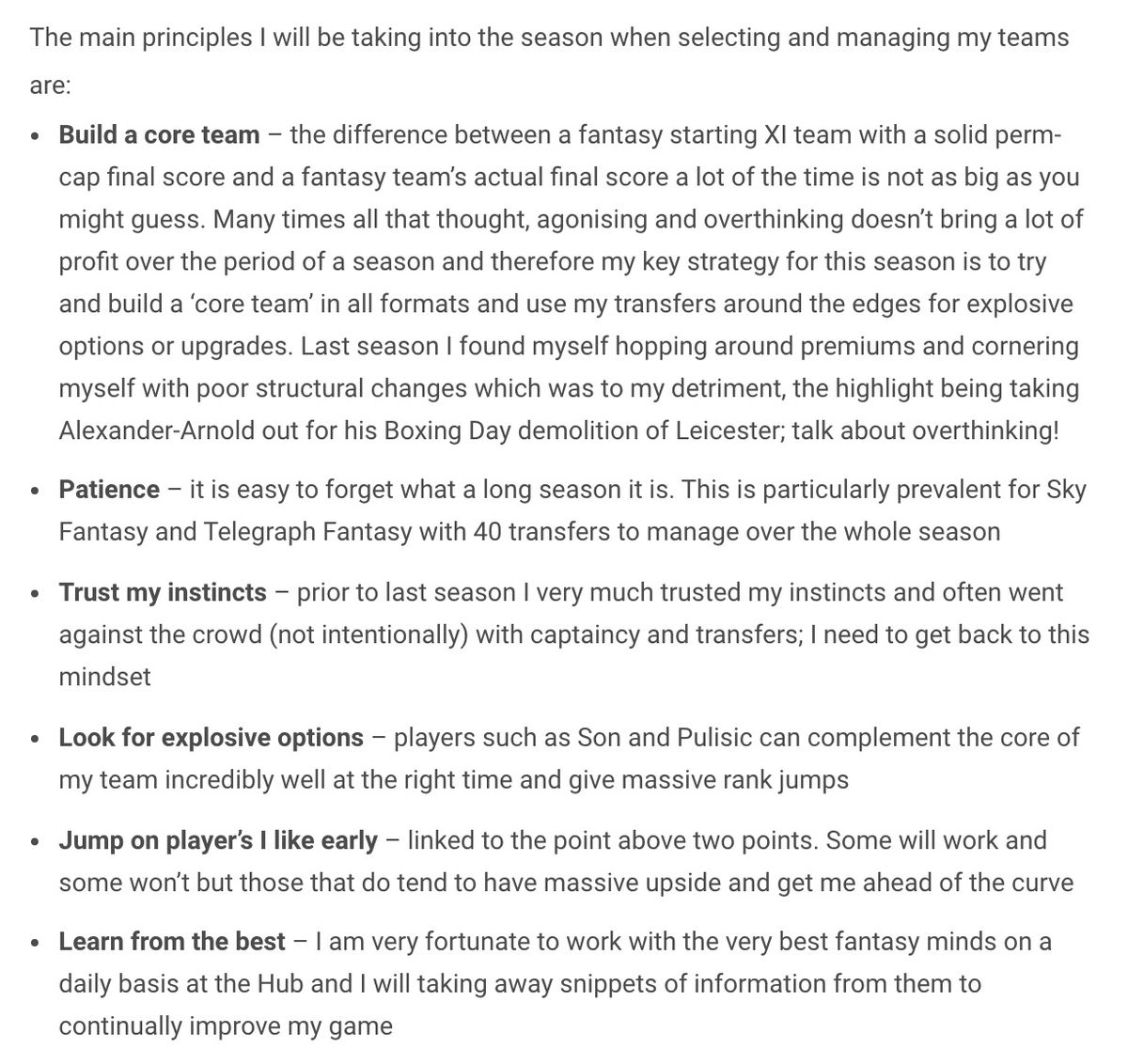 dream team fantasy football tips