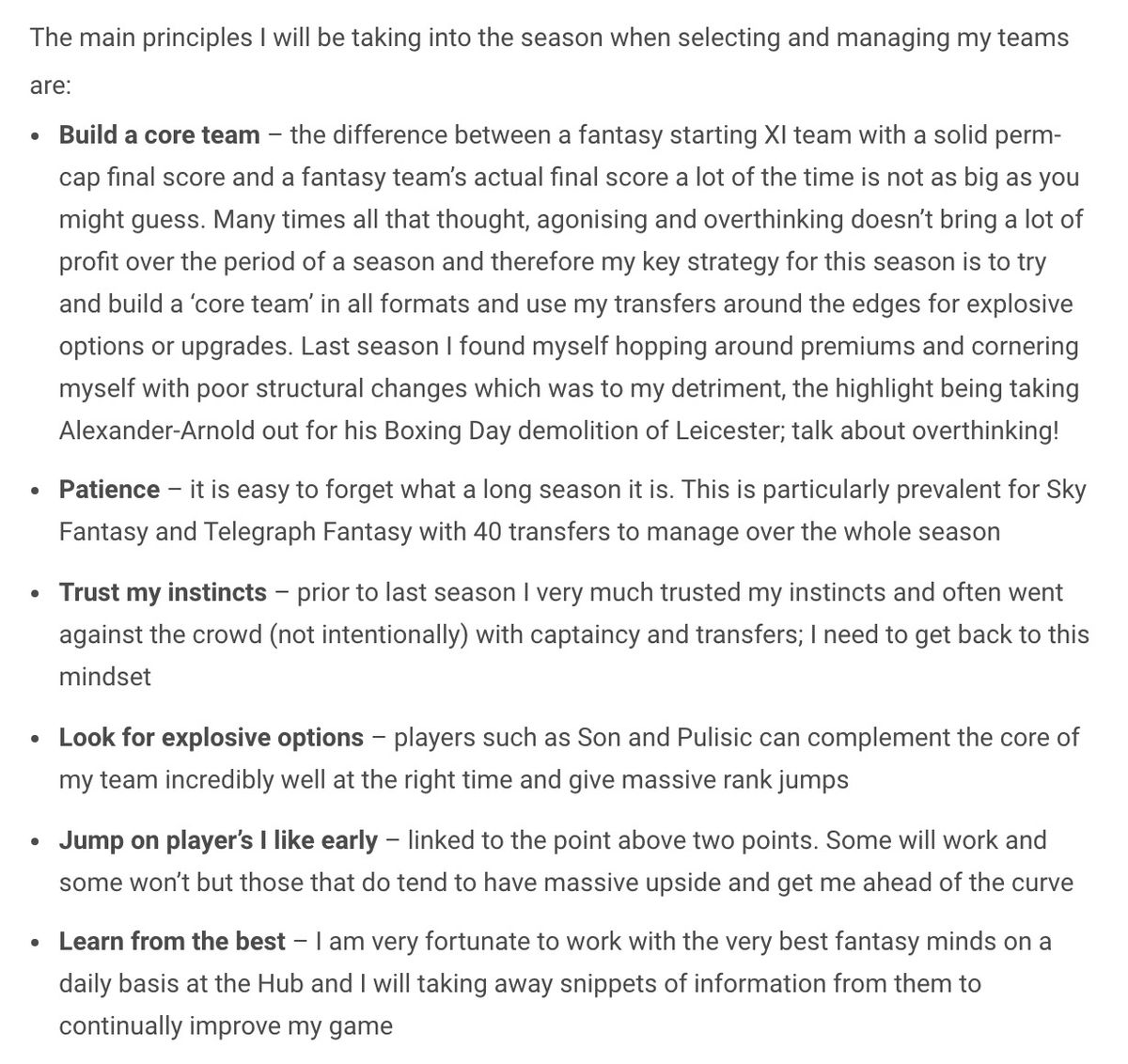 dream team fantasy football tips