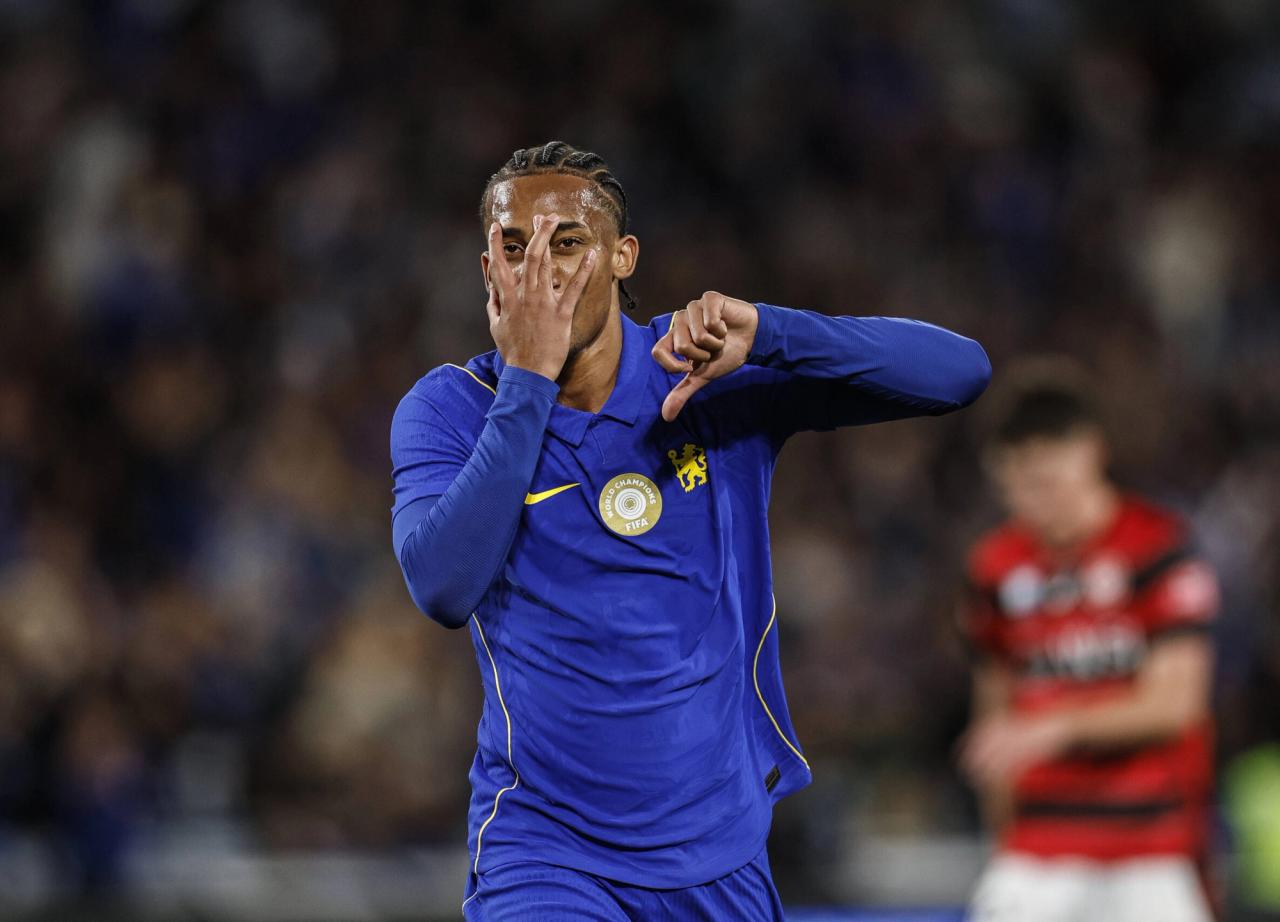 SOCCER CHELSEA WANDERERS, Joao Pedro of Chelsea celebrates a goal during the Sydney Super Cup match between Chelsea FC a