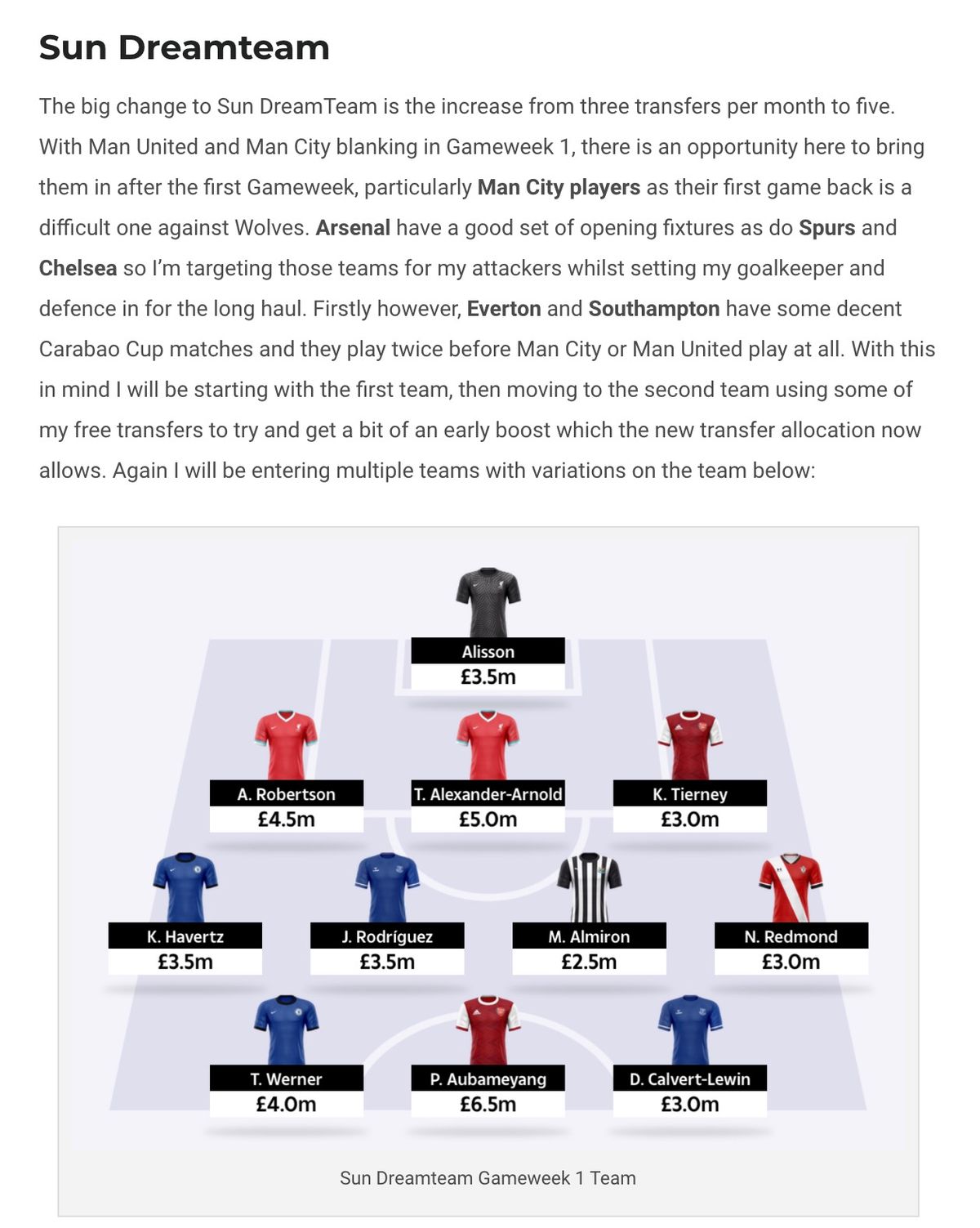 sun dream team tips 2021/22
