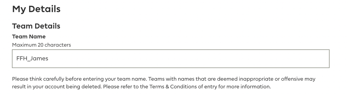 Changing your FPL team name