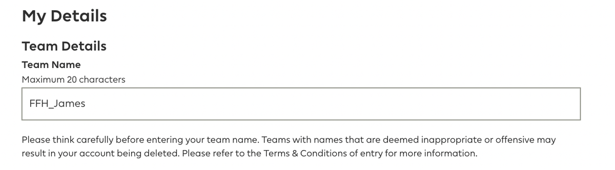 Changing your FPL team name