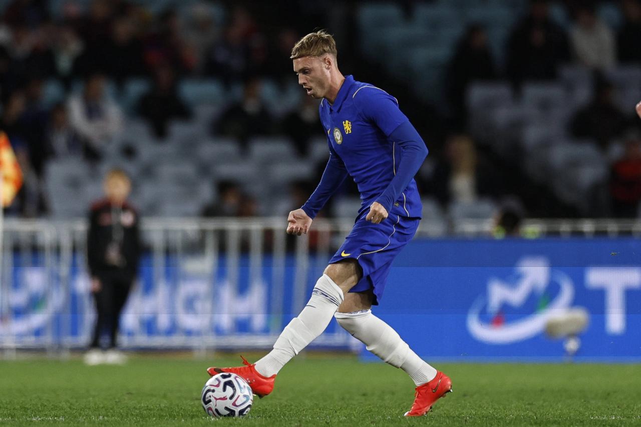 SOCCER CHELSEA WANDERERS, Cole Palmer of Chelsea controls the ball during the Sydney Super Cup match between Chelsea FC