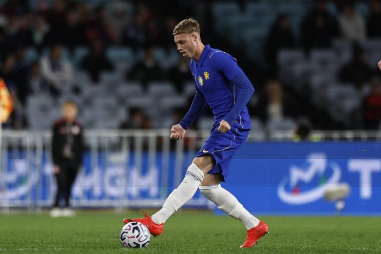 SOCCER CHELSEA WANDERERS, Cole Palmer of Chelsea controls the ball during the Sydney Super Cup match between Chelsea FC
