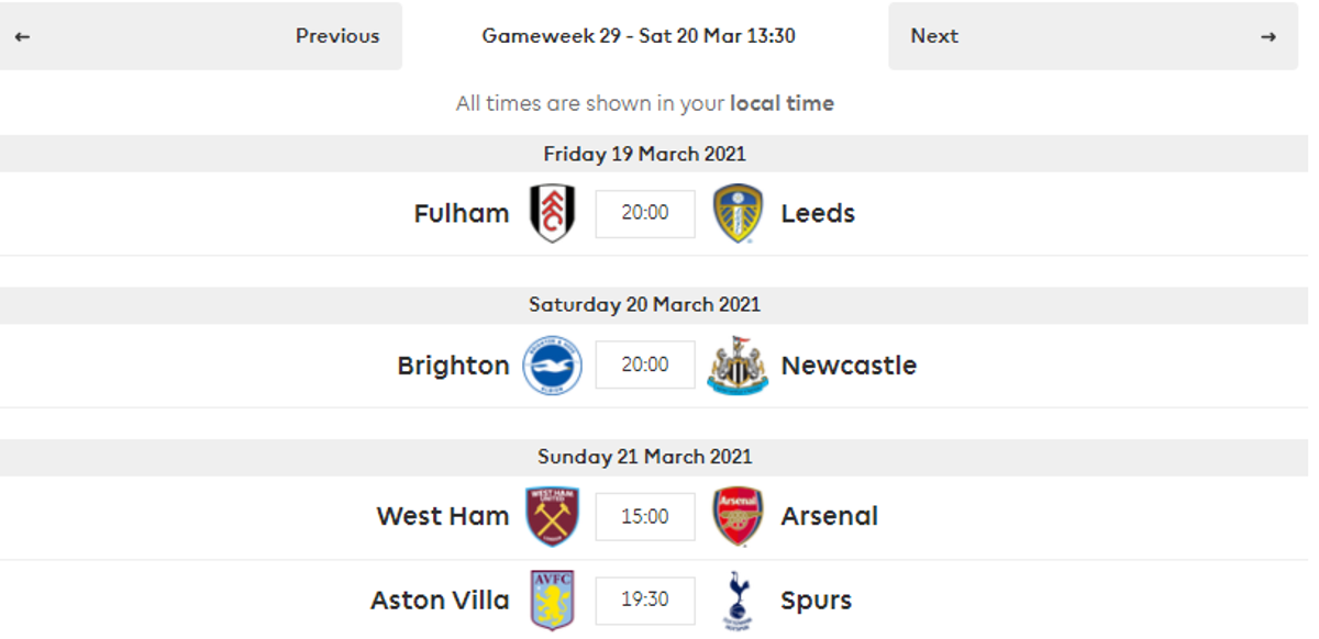 Blank Gameweek 29 fixtures