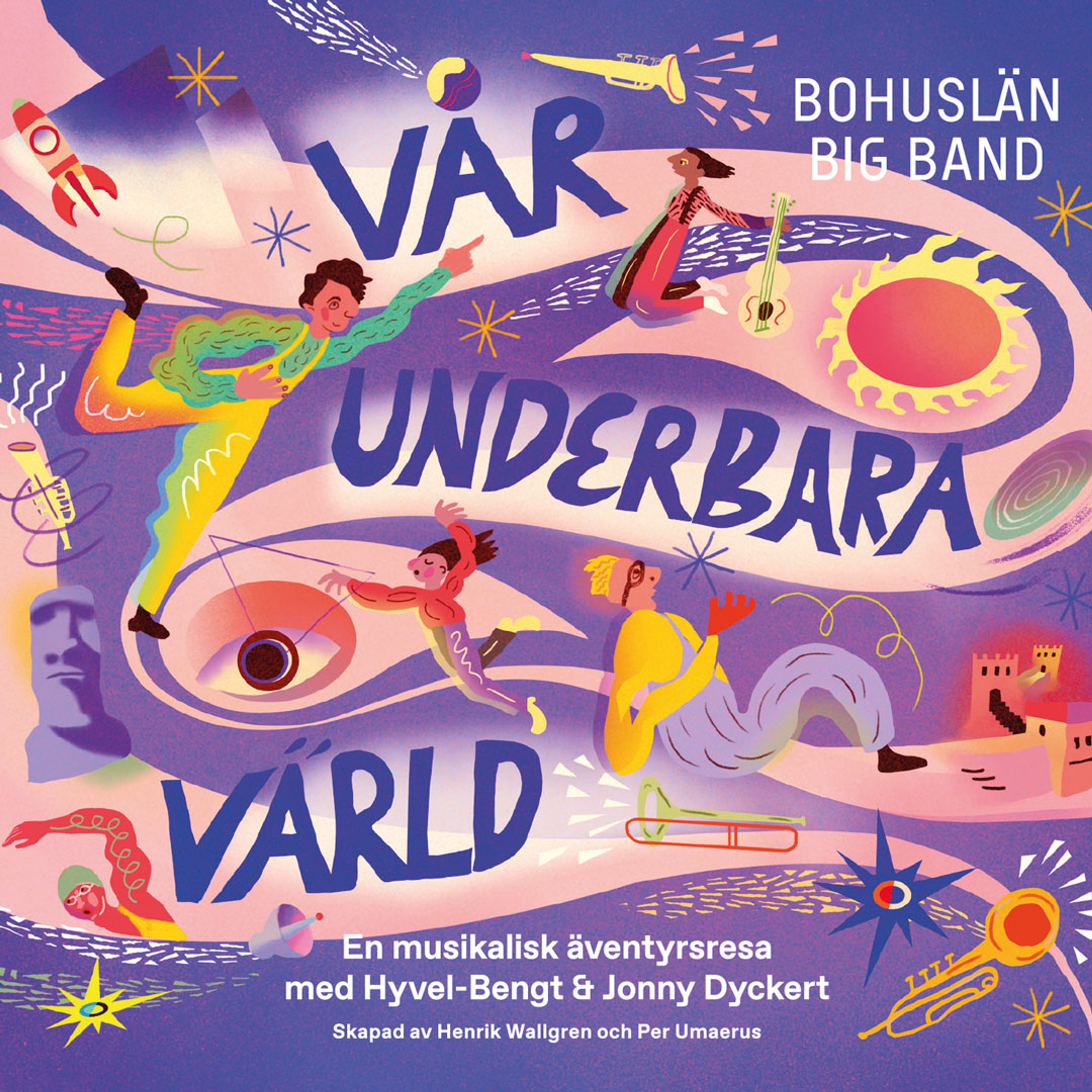 Färgglad illustration för skivan Vår underbara värld