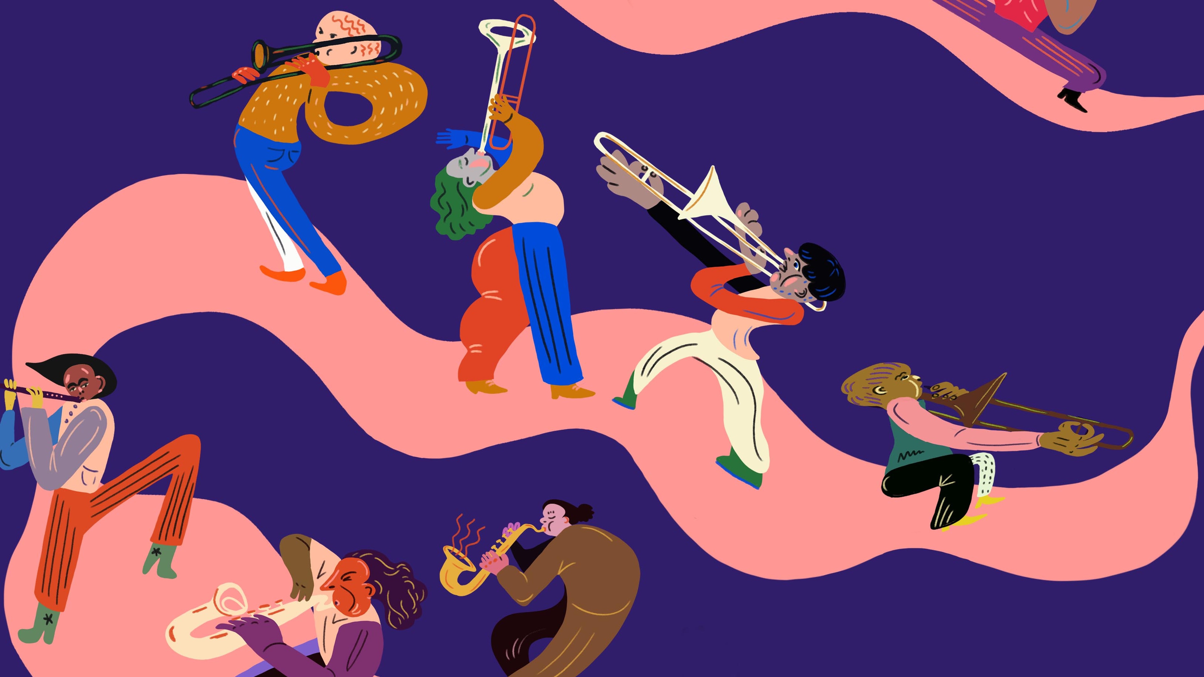 Illustration av blåsmusiker.