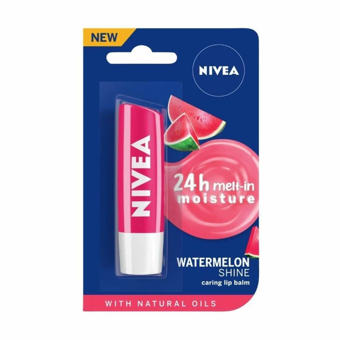 NIVEA Lip Balm, Watermelon Shine, 24h Moisture with Natural Oils 4.8 gm