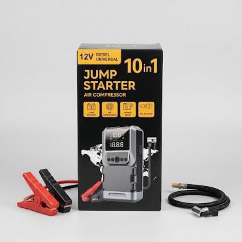Battery-powered car tire inflator+ jump starter
