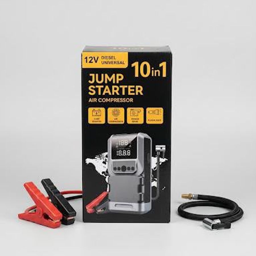 Battery-powered car tire inflator+ jump starter