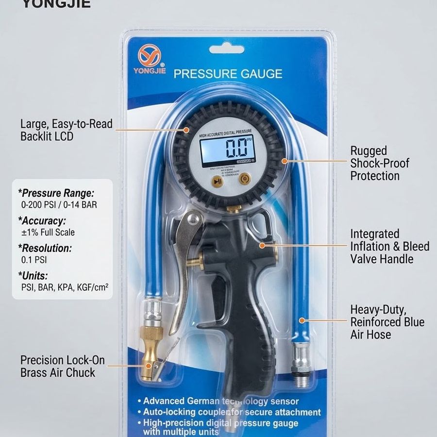 Digital tire inflator gauge