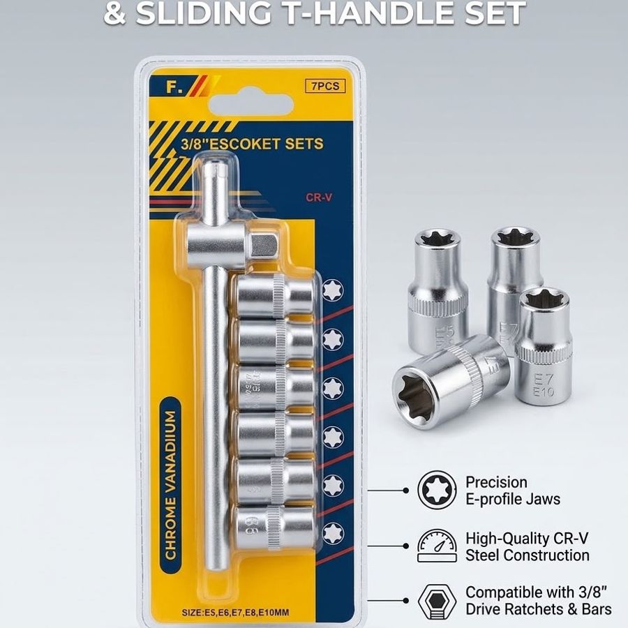 3/8 drive star socket & sliding t-handle set