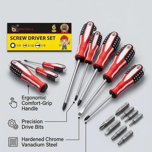 Slotted and Phillips screwdriver set on a yellow card