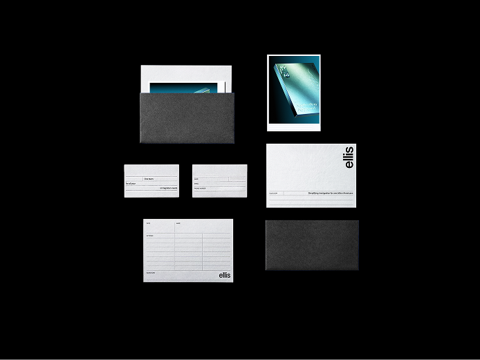 Ellis print collateral — envelopes, cards, and letterhead