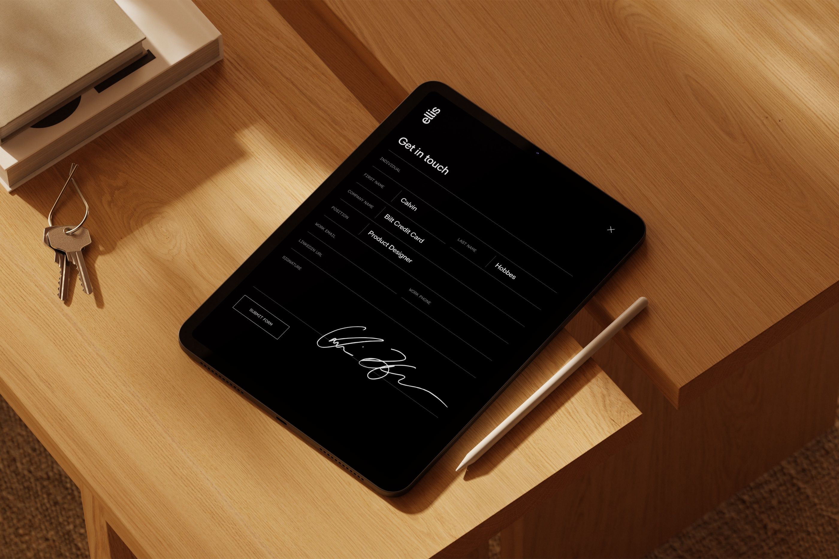 The Ellis app open on a tablet, with a signed form