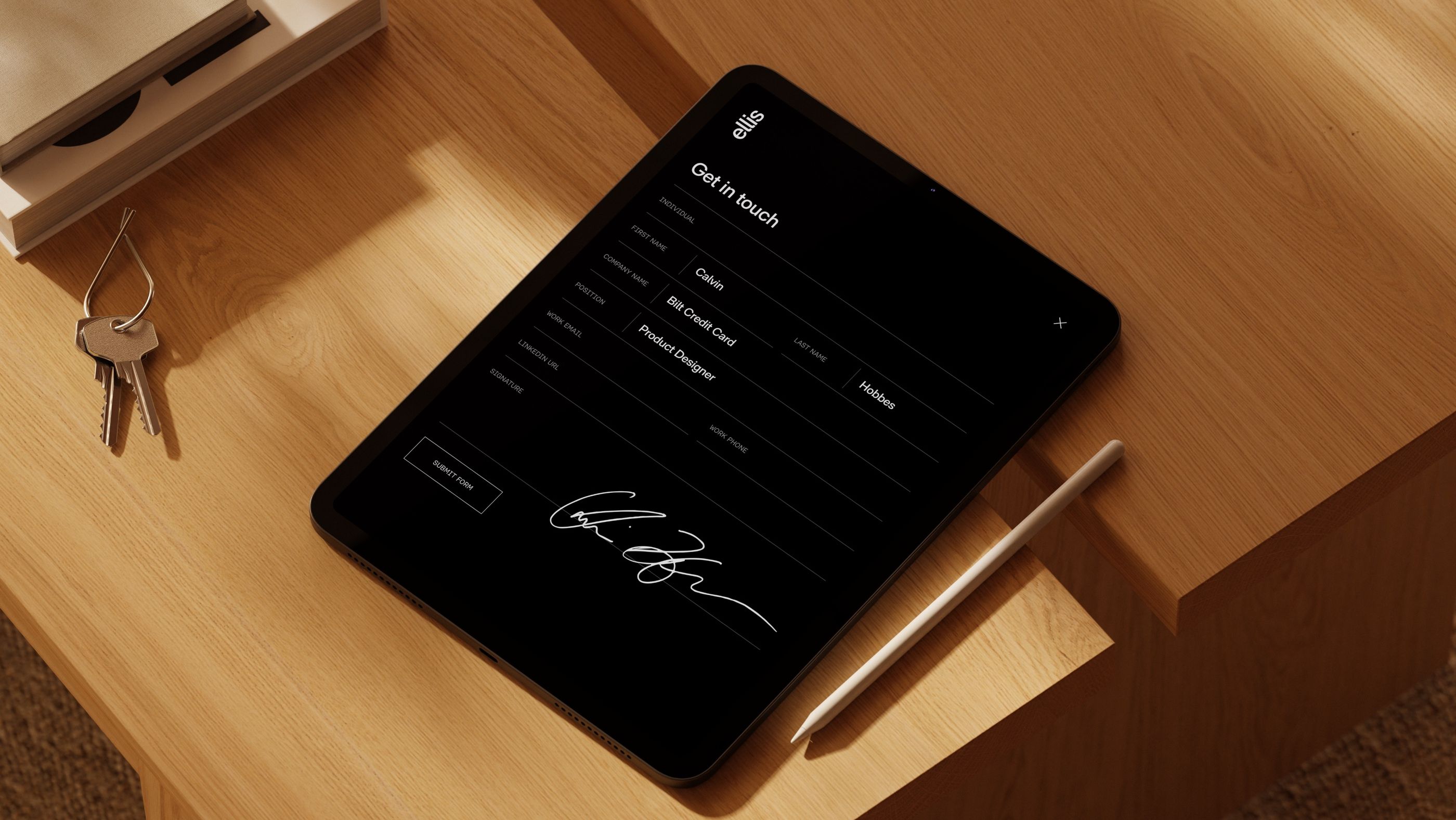 The Ellis app open on a tablet, with a signed form