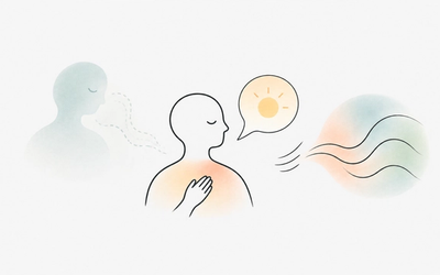 Figure calmly distinguishes three sources of emotion: a faint past echo, a present inner signal and an external emotional wave approaching from another person.