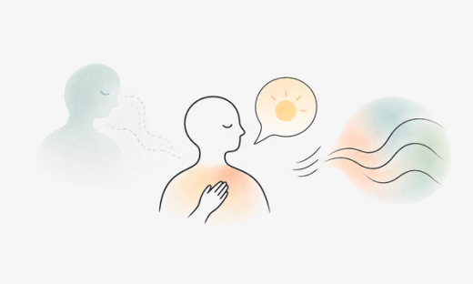 Figure calmly distinguishes three sources of emotion: a faint past echo, a present inner signal and an external emotional wave approaching from another person.