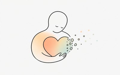 A person gently holds a heart that is beginning to dissolve, representing vulnerability, emotional loss and letting go.