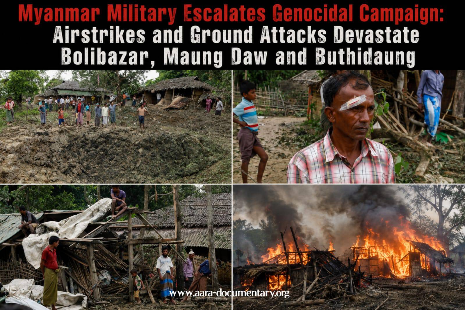 Myanmar Military Escalates Genocidal Campaign: Airstrikes and Ground Attacks Devastate Bolibazar and Buthidaung