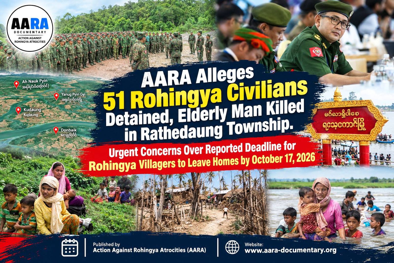 AARA Alleges 51 Rohingya Civilians Detained, Elderly Man Killed in Rathedaung Township by Militant Arakan Army (AA)