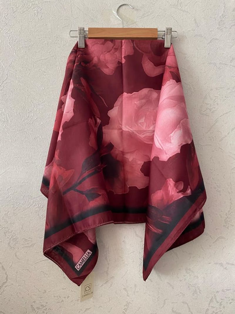 Lotus Desen Soft Eşarp - Bordo - Pudra