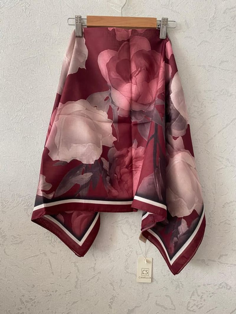 Lotus Desen Soft Eşarp - Bordo Bej