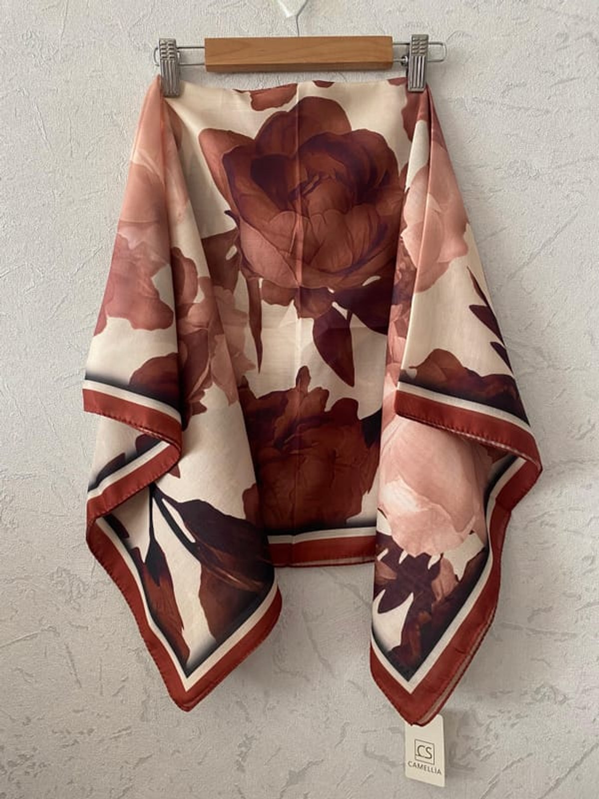 Lotus Desen Soft Eşarp - Kahve- Bej