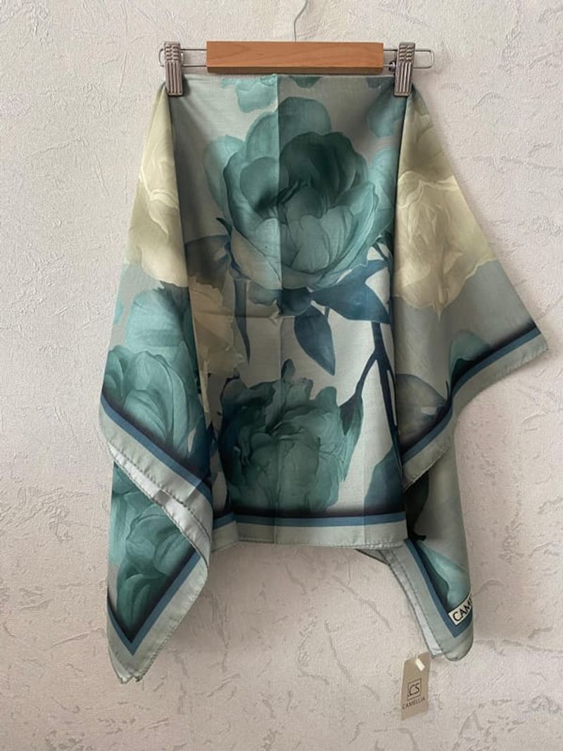 Lotus Desen Soft Eşarp - Yeşil