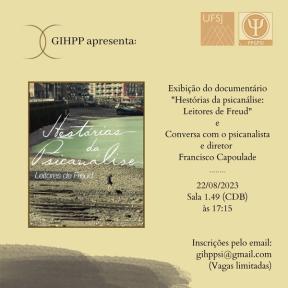 Poster do evento "Exibição do documentário "Hestórias da psicanálise: Leitores de Freud" e conversa com o diretor Francisco Capoulade"