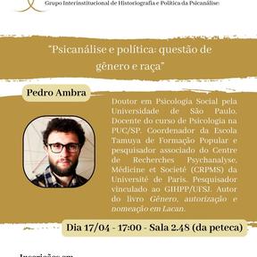 Poster do evento "Psicanálise e política: questão de gênero e raça"