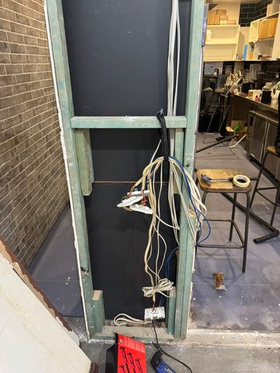 Power and data first-fix on a stud frame in the Good Eats Mooloolaba kitchen join