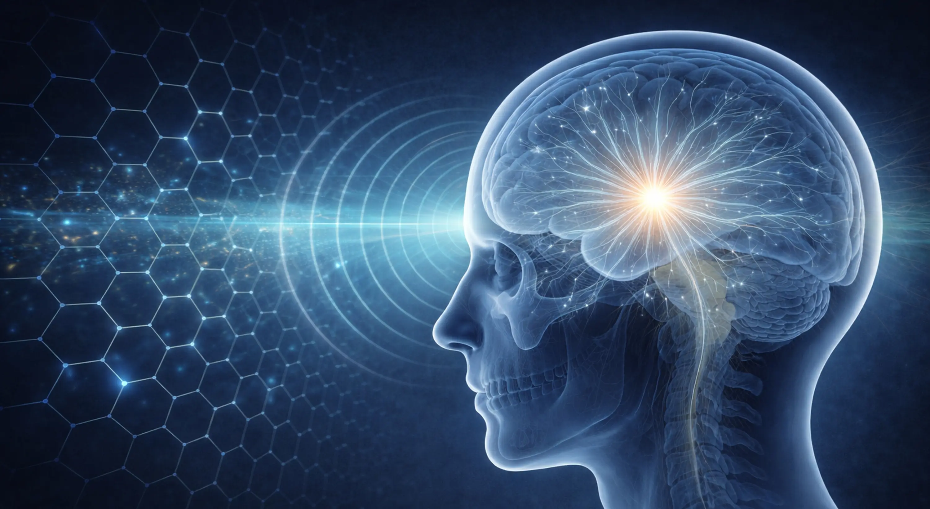 Illustration of a human brain with glowing neural connections and highlighted activity.