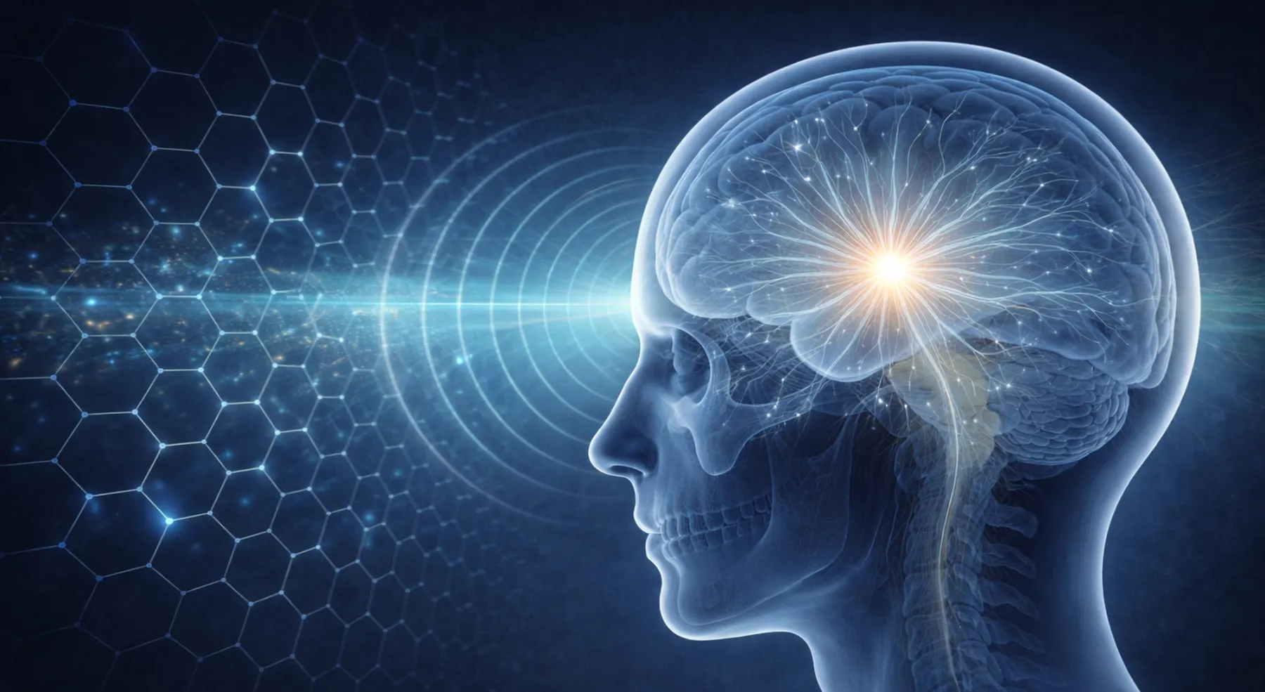 Illustration of a human brain with glowing neural connections and highlighted activity.