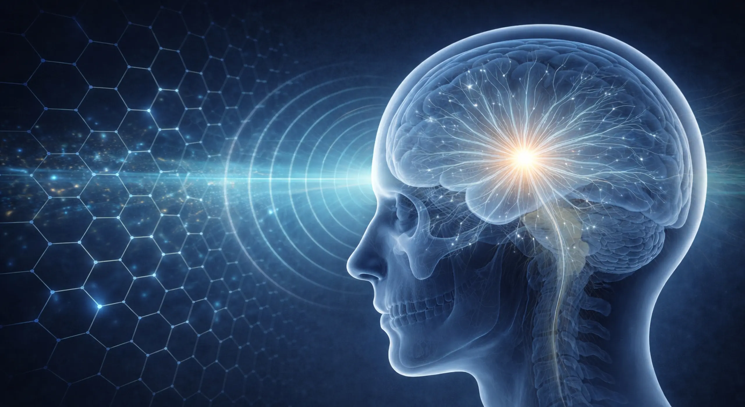 Illustration of a human brain with glowing neural connections and highlighted activity.