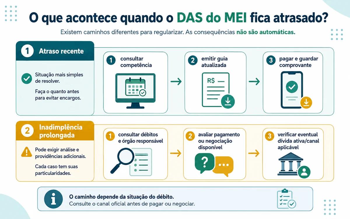 Fluxo para consultar e regularizar o DAS do MEI em atraso conforme a situação do débito