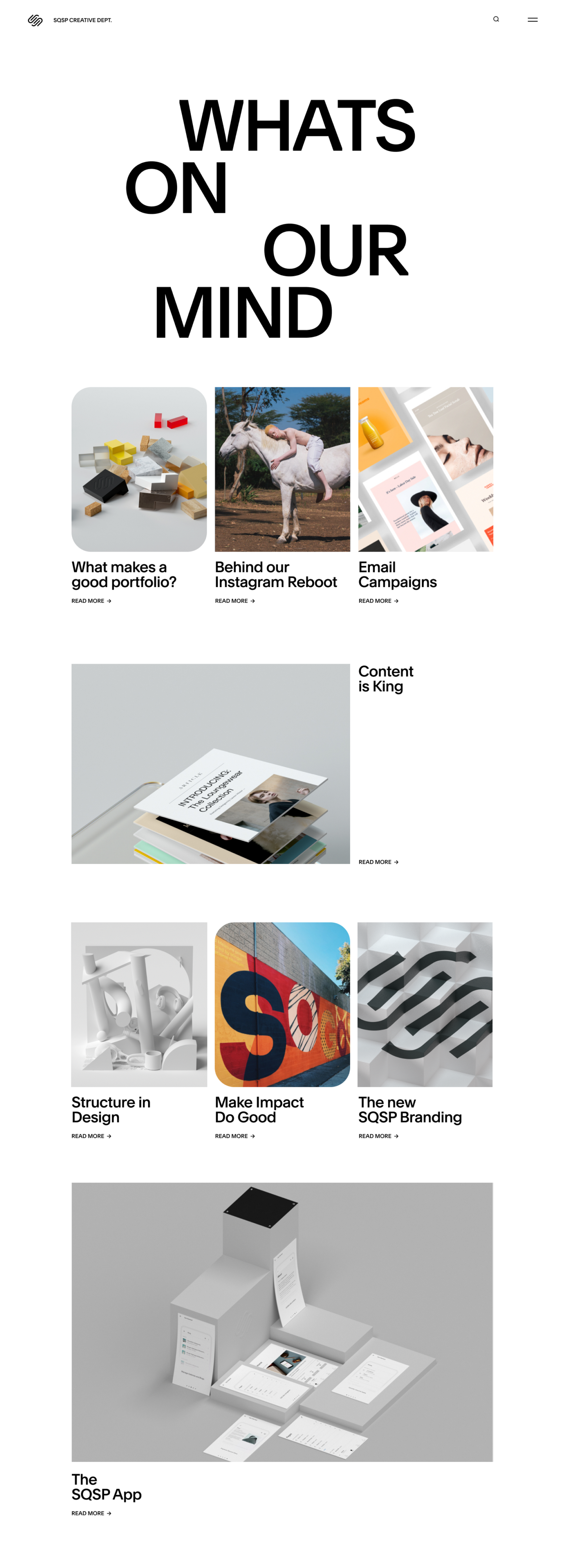 Squarespace Creative Department blog page