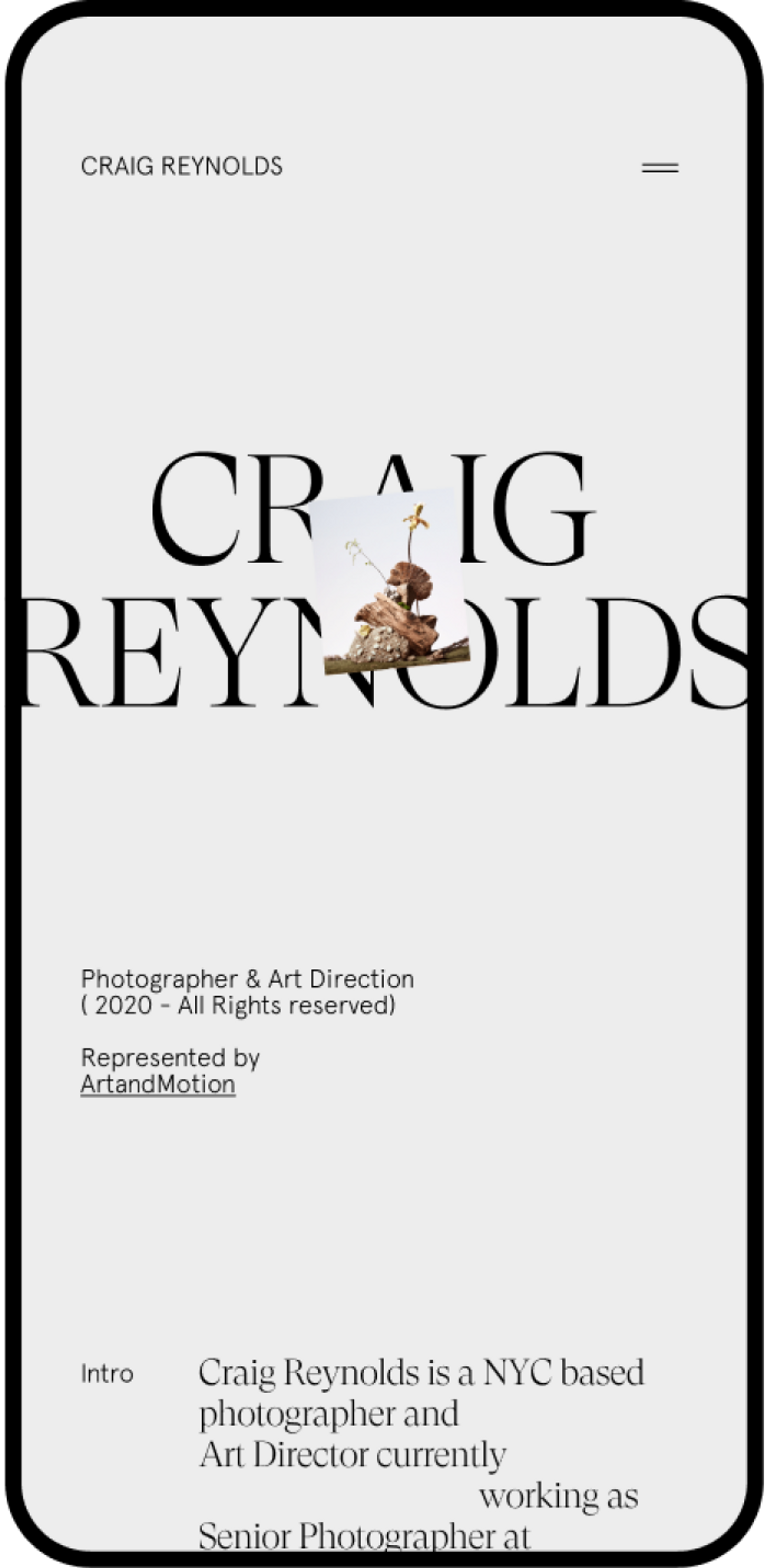 Craig Reynolds homepage design on mobile