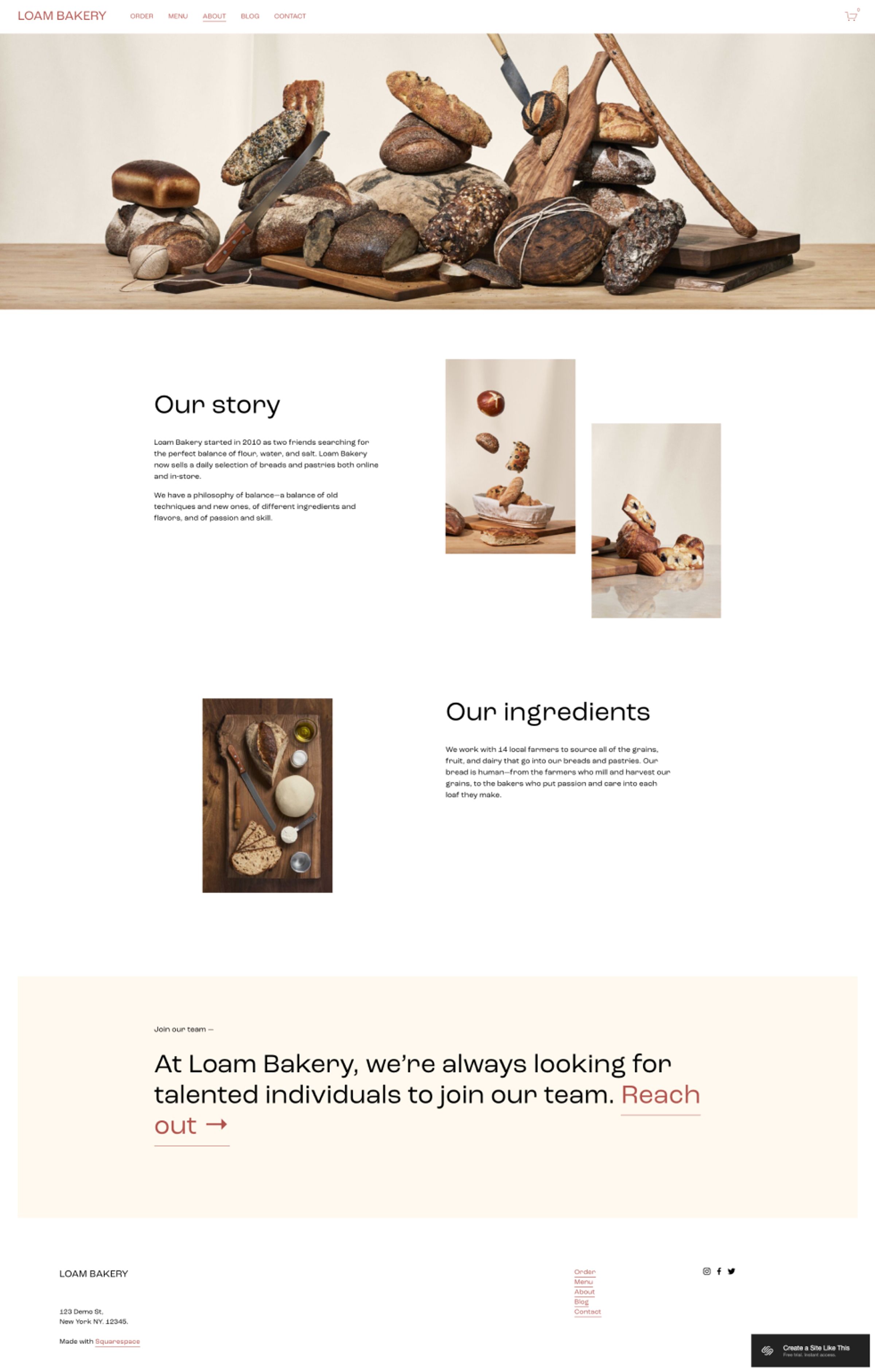 Squarespace Bakery Template using bread images