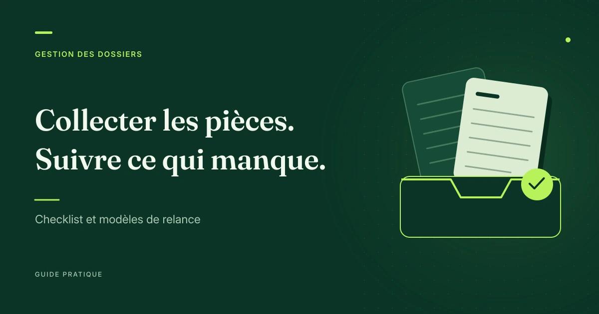 Documents stylisés et boîte de réception illustrant la collecte et le suivi des pièces d’un dossier d’assurance.