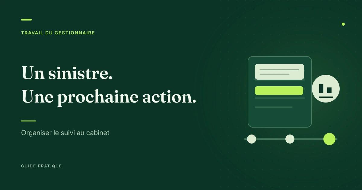 Dossier et jalons de suivi stylisés illustrant les prochaines actions dans un dossier sinistre.