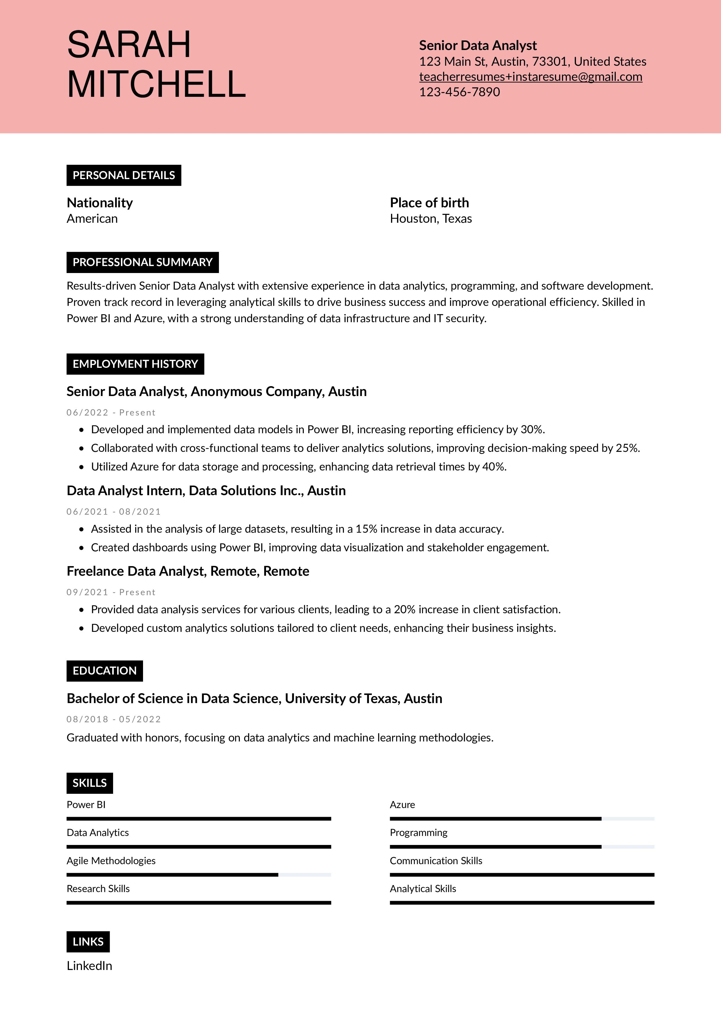 Senior Data Analyst Resume