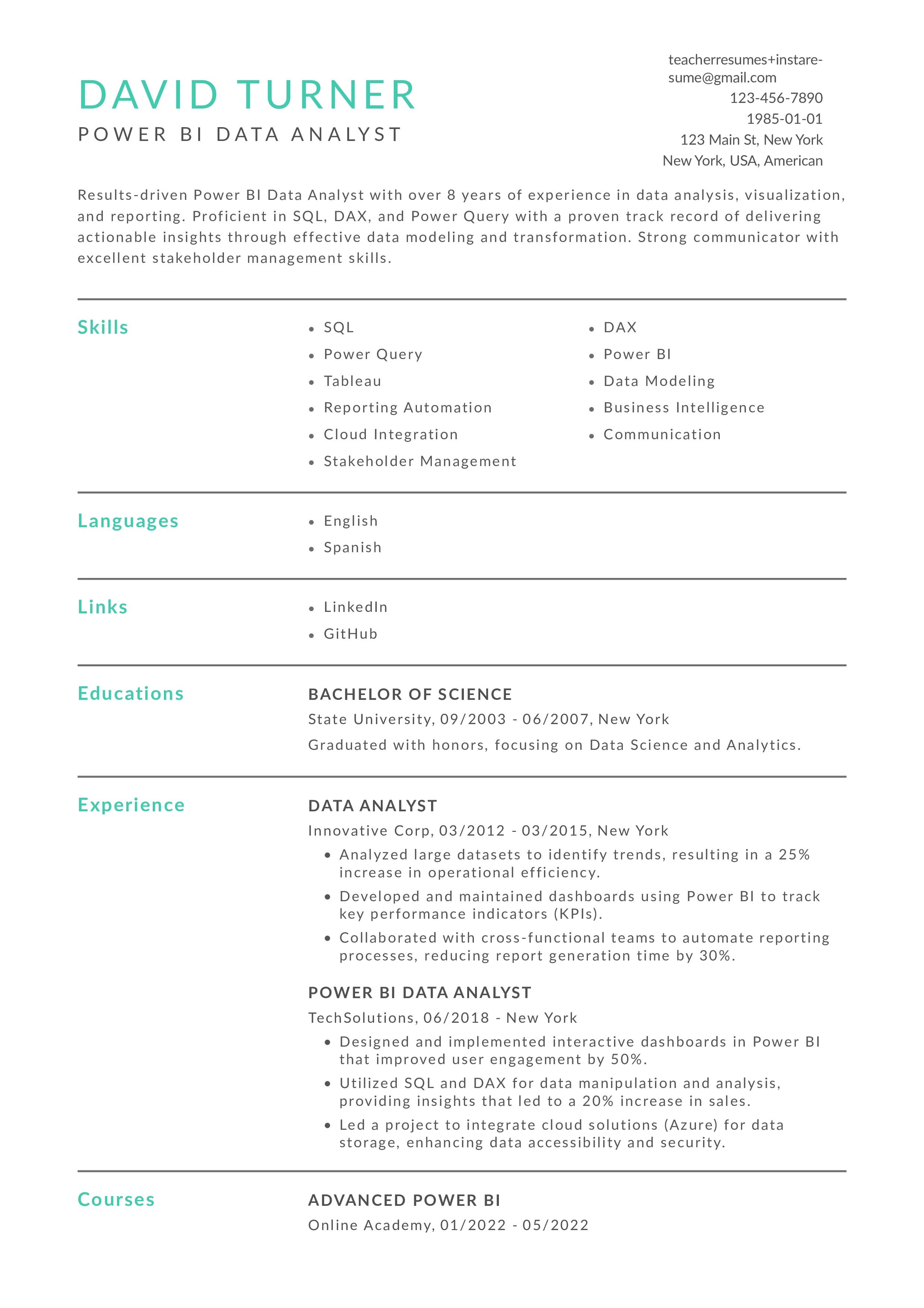 Power BI Data Analyst  Resume