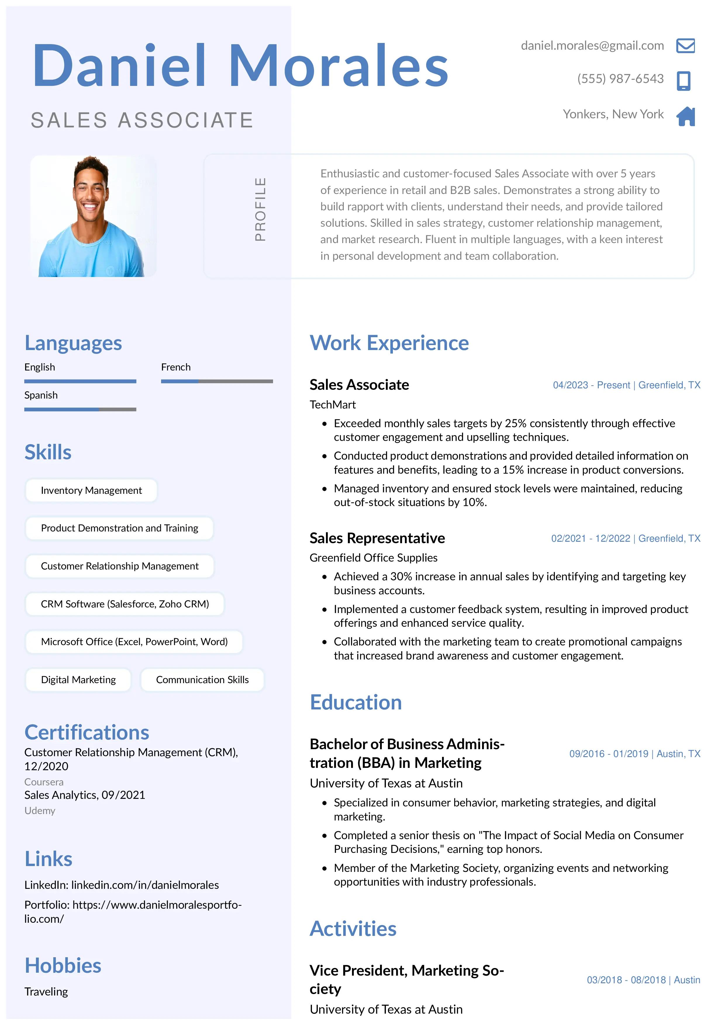 Sales associate resume example from instaresume.io
