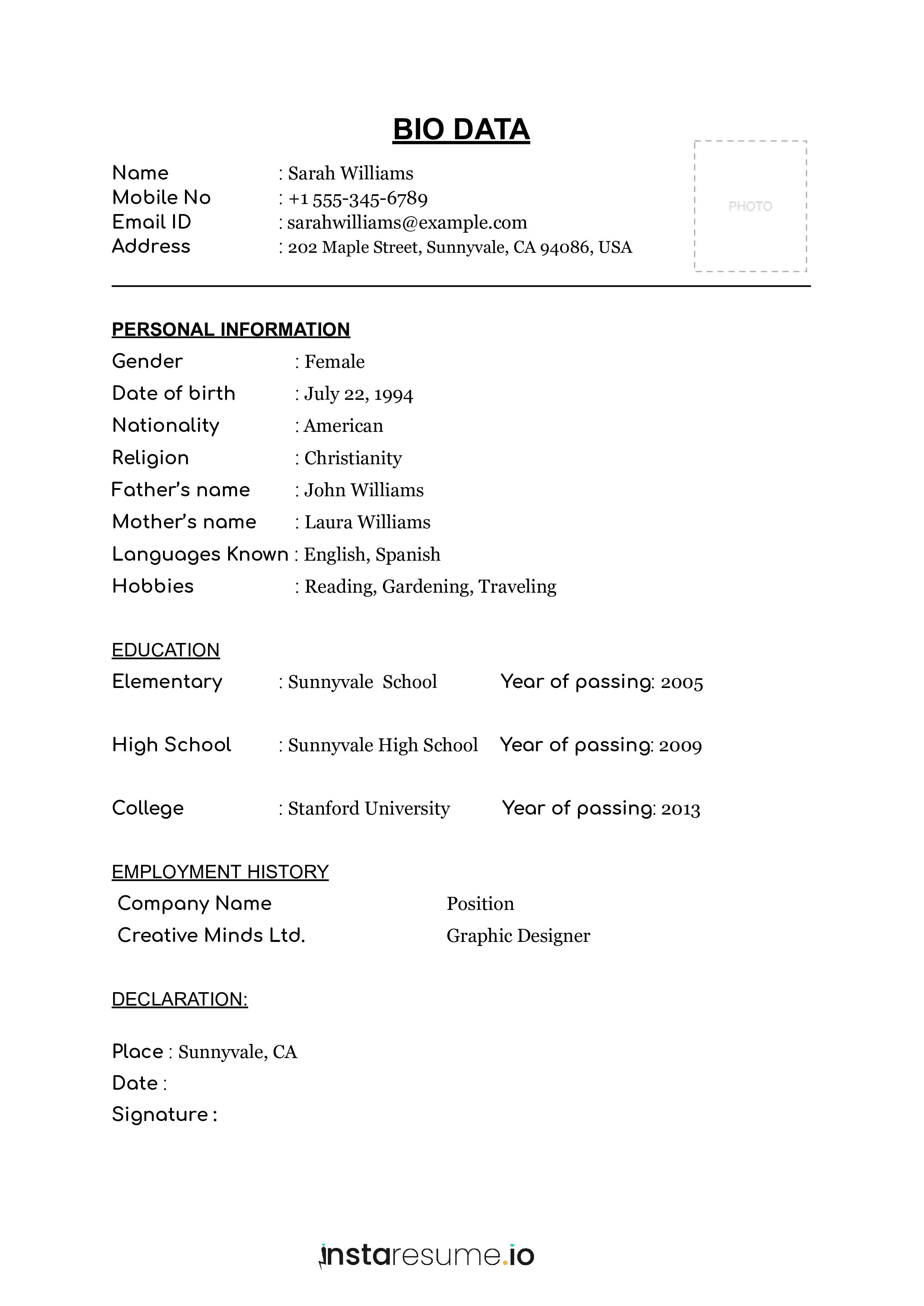 Biodata Format (15+ Samples of biodata for different contexts) (Free ...