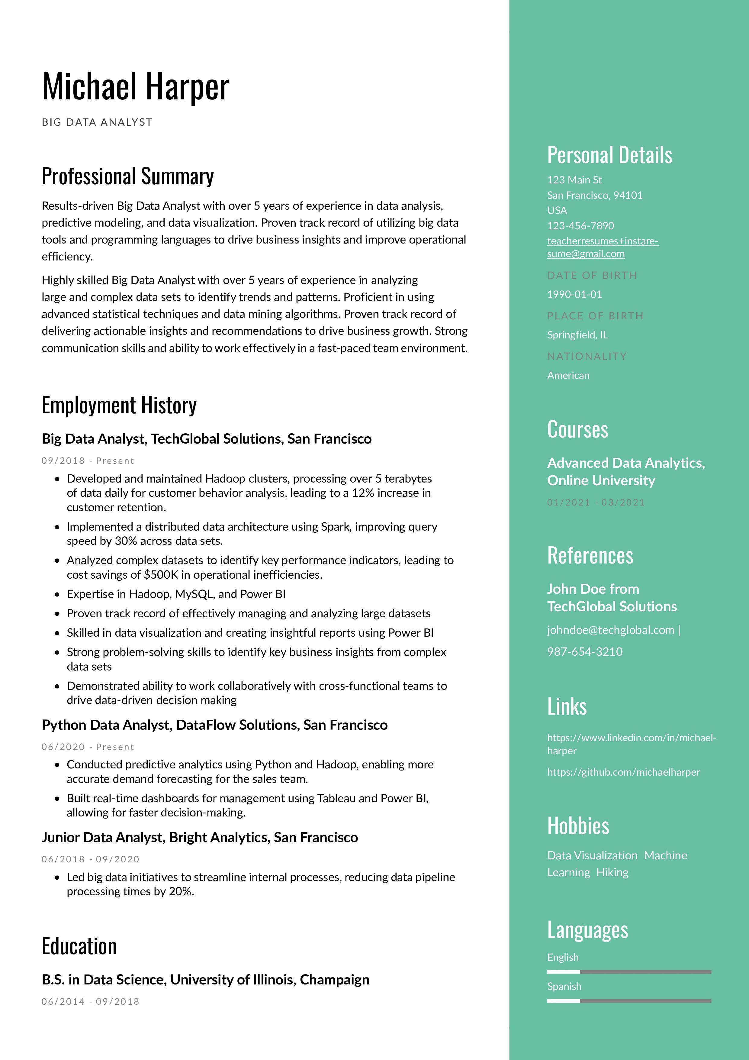 Big Data Analyst Resume
