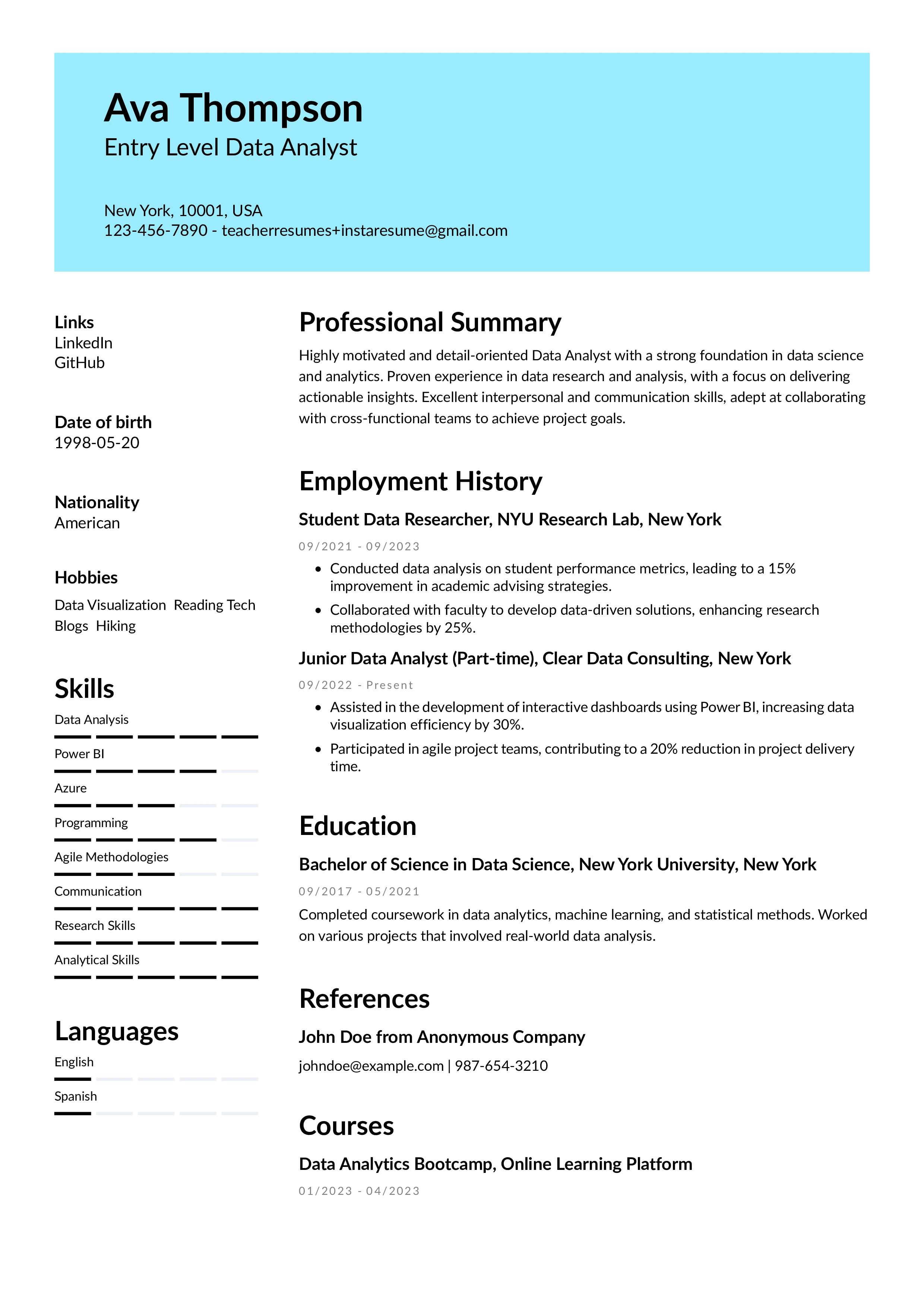 Entry Level Data Analyst Resume