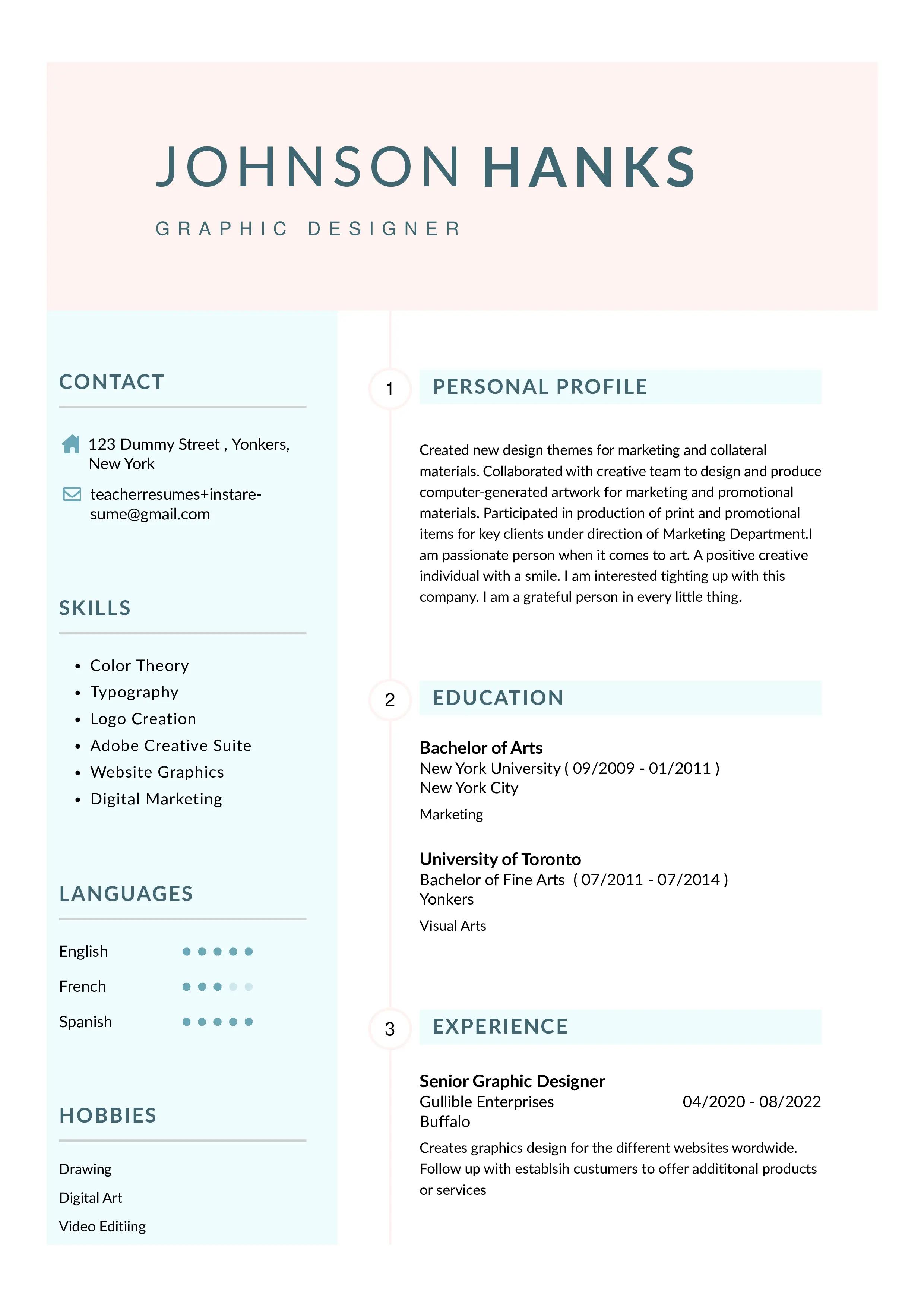 Graphic designer resume example from the template of instaresume.io