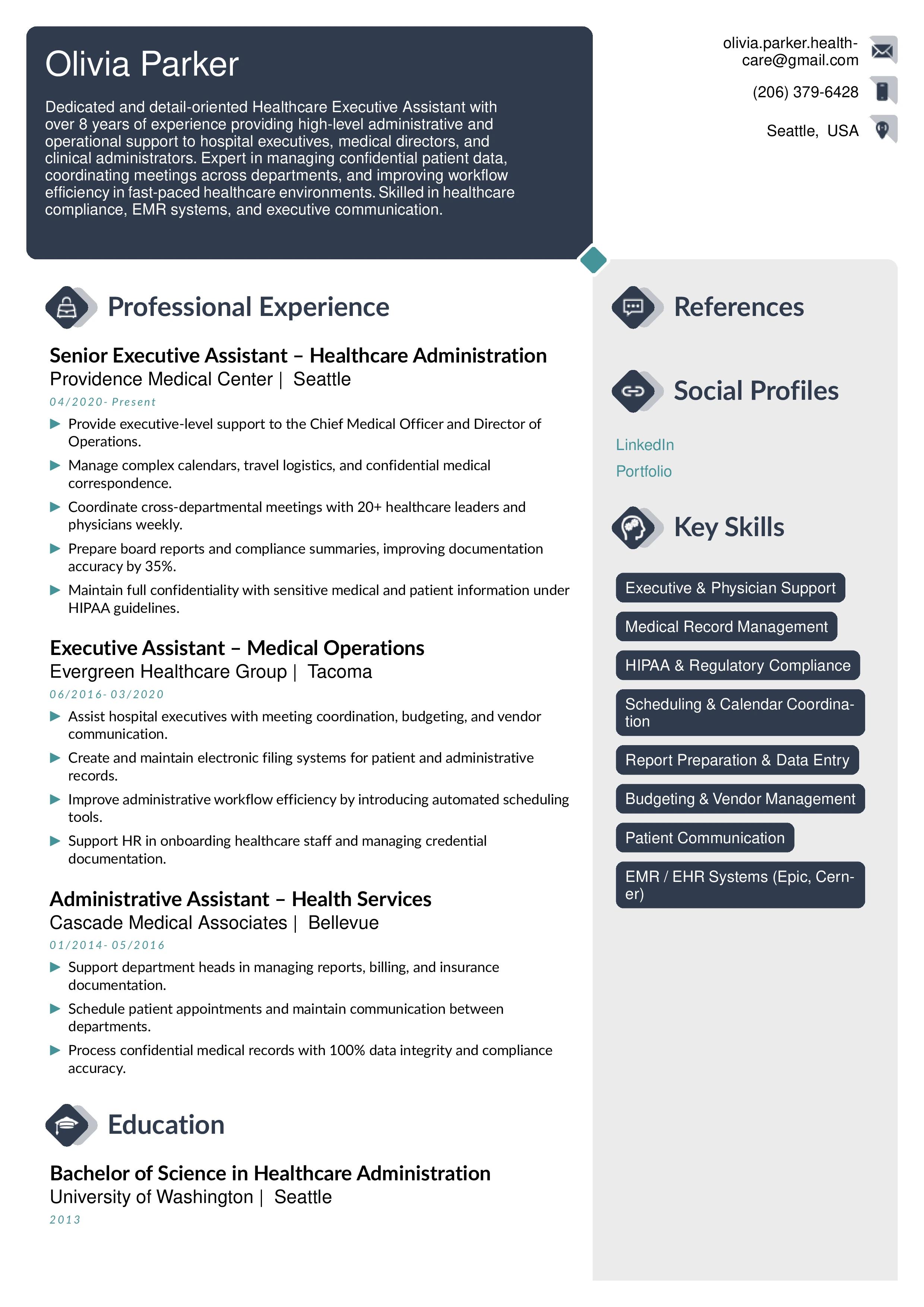 Healthcare Executive Assistant Resume