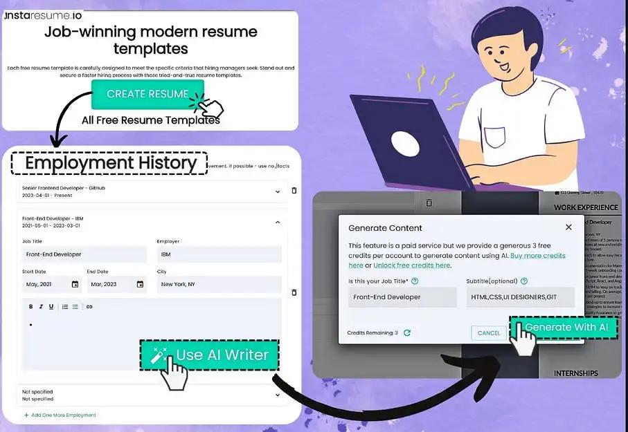 How to use AI writer from Instaresume.io